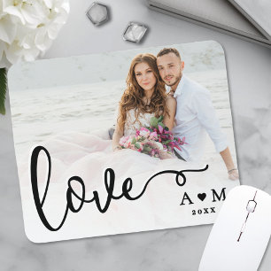 Love Elegant Script Couple Photo Mouse Mat