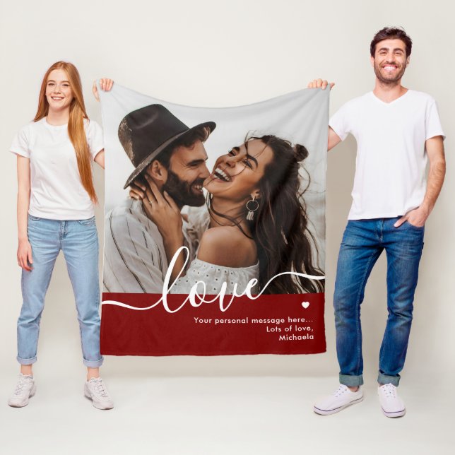 'Love' Elegant Script Photo & Personal Message Fleece Blanket (In Situ)