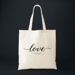 "Love" Elegant Script type, Wedding Tote Bag<br><div class="desc">Celebrate your special day with our "Timeless Love - Elegant Script Wedding Tote Bag." This beautifully designed tote bag features the word "Love" in a stunning and elegant script, perfect for embodying the romance and elegance of your wedding. Personalise this tote bag with your names and wedding date, making it...</div>
