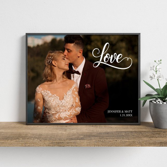 Love Elegant Script Wedding Photo Wall Art (Creator Uploaded)