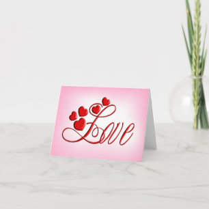 Love - Elegant Script with Hearts - Blank Card