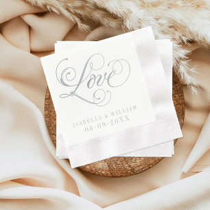 Love Elegant Silver Calligraphy Wedding Monogram Napkin