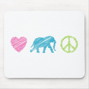Love, Elephant and Peace Mouse Mat