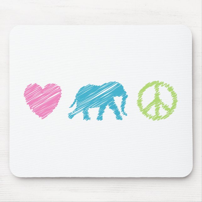 Love, Elephant and Peace Mouse Mat (Front)