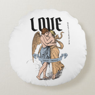 Love Embrace – Romantic Couple Illustration Round Cushion