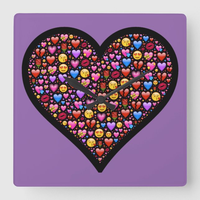 Love Emoji Customised Square Wall Clock (Front)