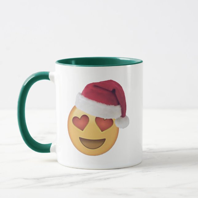 Love Emoji kiss under mistletoe Christmas mug (Left)