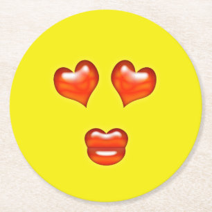 Love Emoji Round Paper Coaster