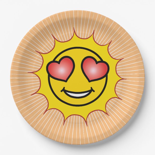 Love Emoji Sun Paper Plate (Front)