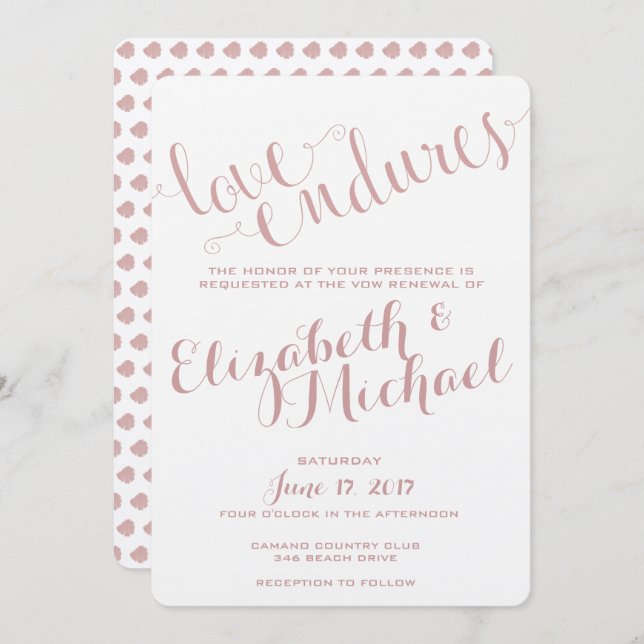 Love Endures Champagne Blush Anniversary Invitatio Invitation (Front/Back)