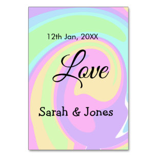 Love engagement wedding couple colorful bohpattern table number