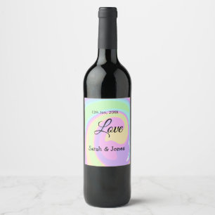 Love engagement wedding couple colorful bohpattern wine label