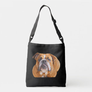 Love English Bulldog Dog Face -  Brown Mascot Crossbody Bag