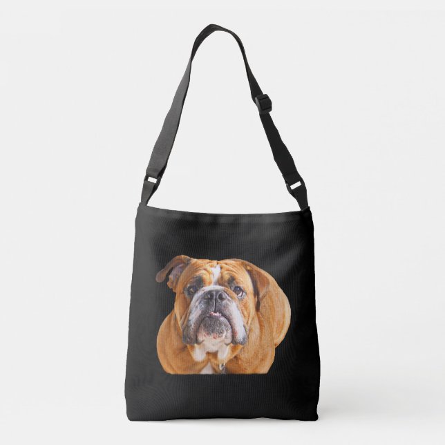 Love English Bulldog Dog Face -  Brown Mascot Crossbody Bag (Back)