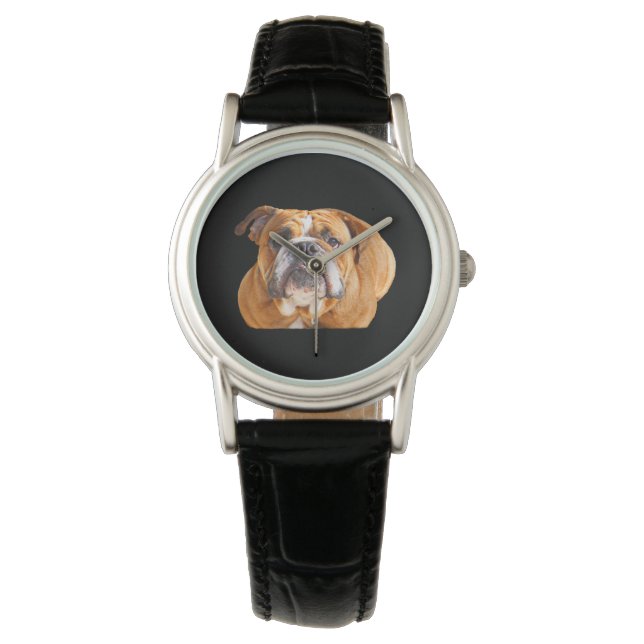 Love English Bulldog Dog Face -  Brown Mascot Watch (Front)