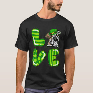 Love English Bulldog Lucky Clover Shamrock St Patr T-Shirt