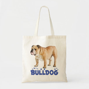 Love English Bulldog Puppy Dog Blue Hearts Tote Bag