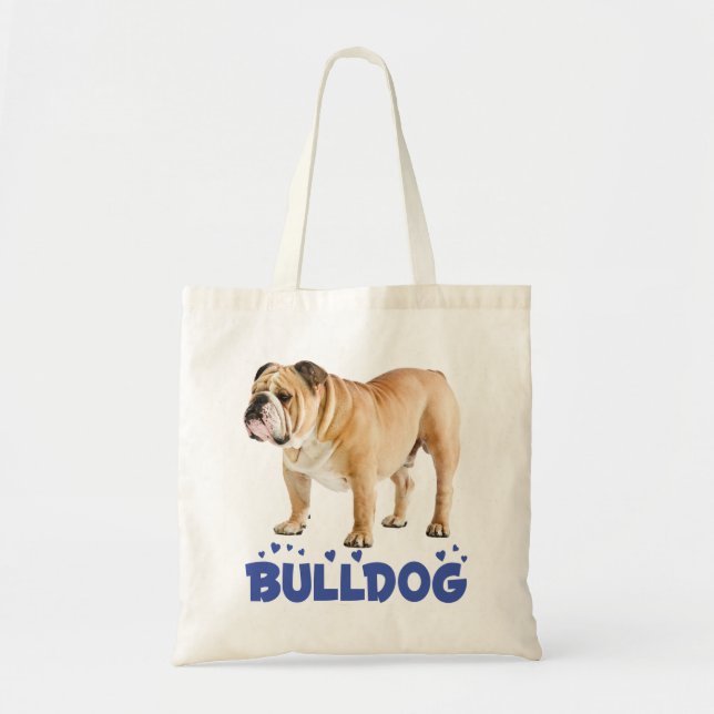 Love English Bulldog Puppy Dog Blue Hearts Tote Bag (Front)
