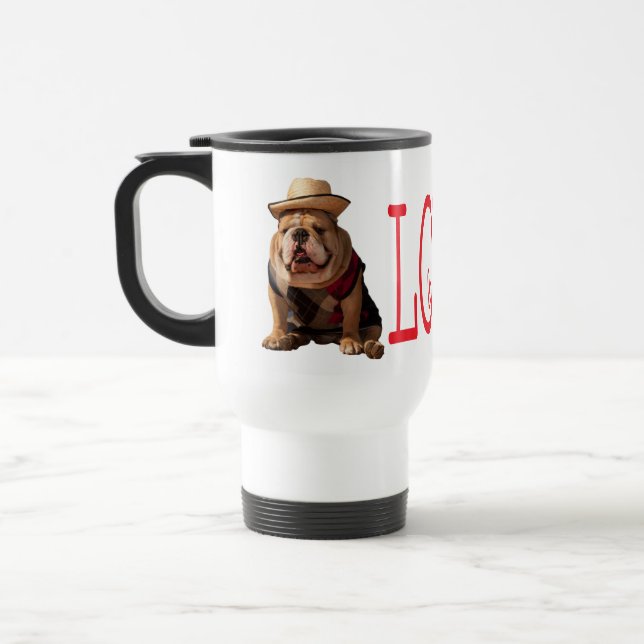 Love English Bulldog Puppy Dog Coffee Travel Mug (Left)