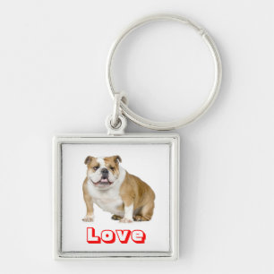 Love English Bulldog Puppy Dog Keychain