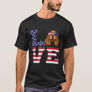 Love English Cocker Spaniel Dog American Flag 4th T-Shirt