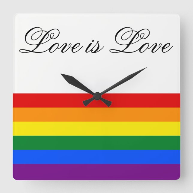 Love Equality Rainbow Flag LGBT Lesbian Gay Pride Square Wall Clock (Front)