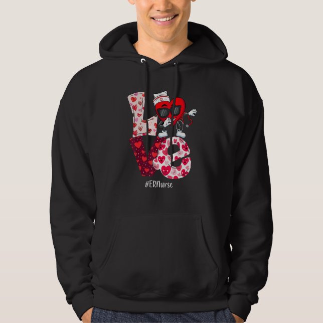 LOVE ER Emergency Nurse Valentine Day Dabbing Hear Hoodie (Front)