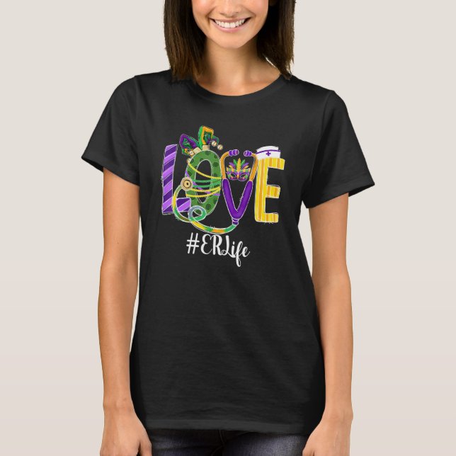 Love Er Life Nurse Leopard Mardi Gras Festival Cos T-Shirt (Front)