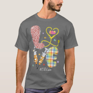 LOVE ER Nurse Stethoscope Leopard Easter Day Eggs T-Shirt