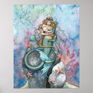Love Eternal Mermaid Mother and Baby Poster