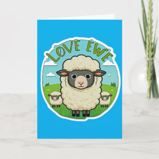 Love Ewe Cute Sheep Pun Heart Animal Artwork Card