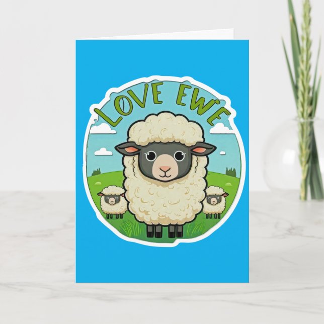 Love Ewe Cute Sheep Pun Heart Animal Artwork Card (Front)