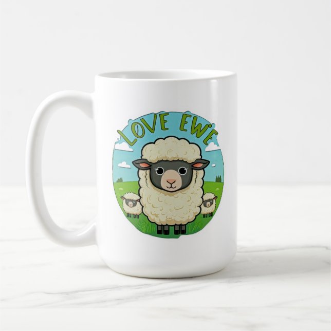 Love Ewe Cute Sheep Pun Heart Animal Artwork Coffee Mug (Left)