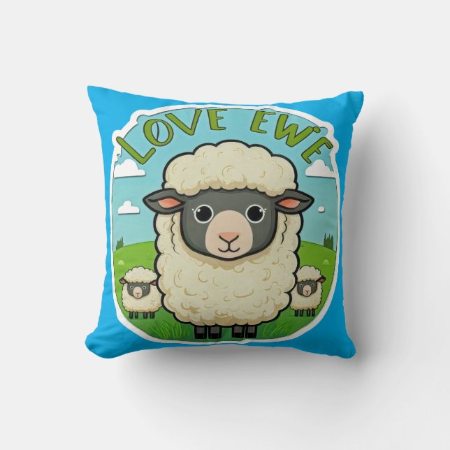 Love Ewe Cute Sheep Pun Heart Animal Artwork Cushion (Front)