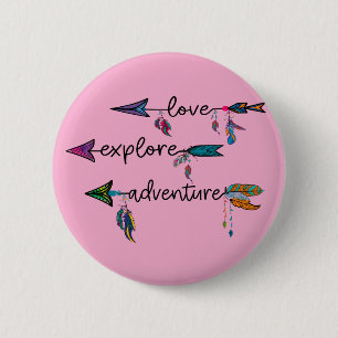 Love Explore Adventure Arrow Tribal Boho Design 6 Cm Round Badge