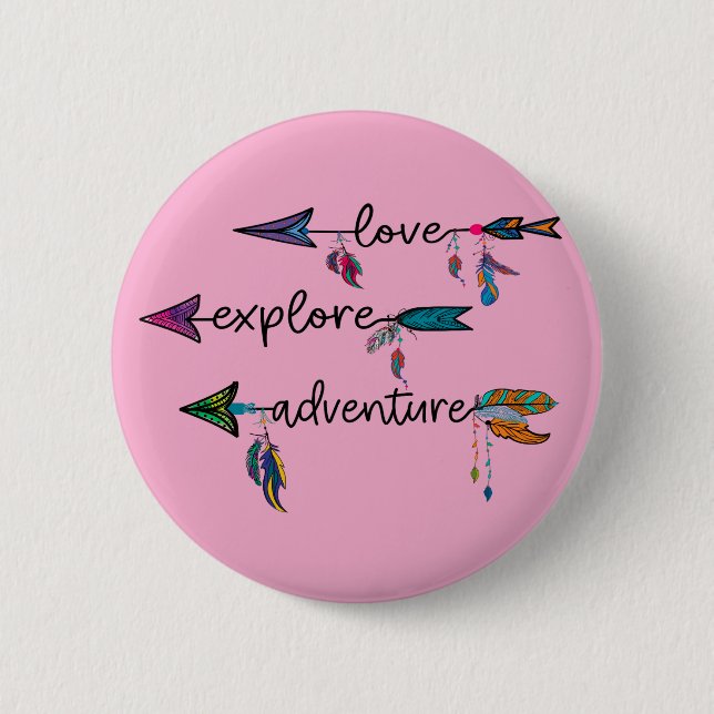 Love Explore Adventure Arrow Tribal Boho Design 6 Cm Round Badge (Front)