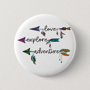 Love Explore Adventure Arrow Tribal Boho Design 6 Cm Round Badge