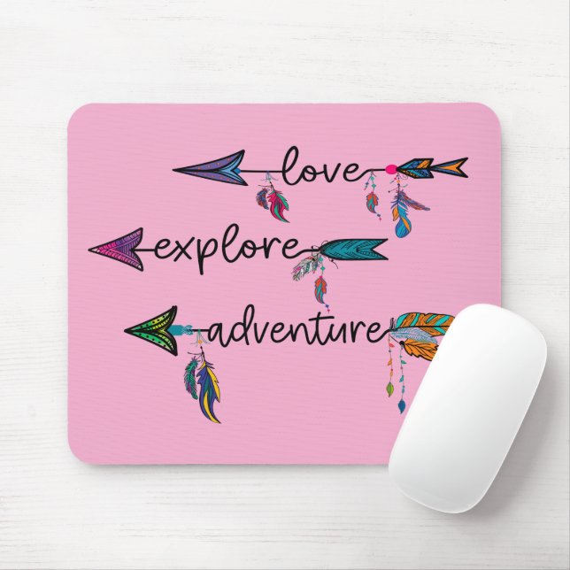 Love Explore Adventure Arrow Tribal Boho Design Mouse Mat (With Mouse)