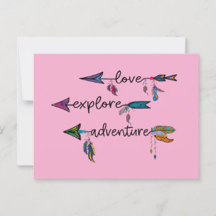 Love Explore Adventure Arrow Tribal Boho Design Postcard