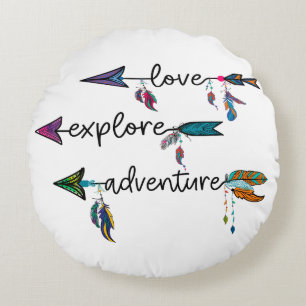Love Explore Adventure Arrow Tribal Boho Design Round Cushion