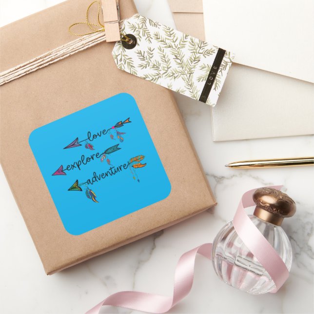 Love Explore Adventure Arrow Tribal Boho Design Square Sticker (Gifting)