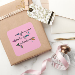 Love Explore Adventure Arrow Tribal Boho Design Square Sticker