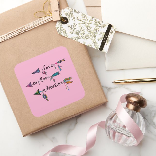 Love Explore Adventure Arrow Tribal Boho Design Square Sticker (Gifting)