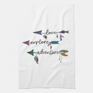 Love Explore Adventure Arrow Tribal Boho Design Tea Towel