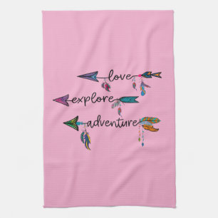 Love Explore Adventure Arrow Tribal Boho Design Tea Towel