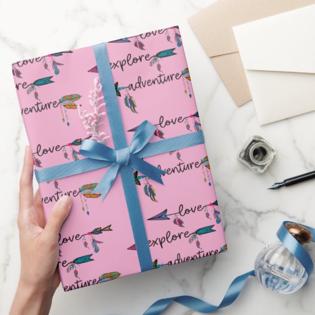 Love Explore Adventure Arrow Tribal Boho Design Wrapping Paper (Gifting)