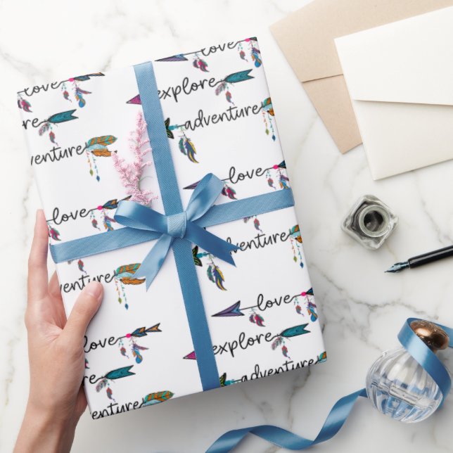 Love Explore Adventure Arrow Tribal Boho Design Wrapping Paper (Gifting)