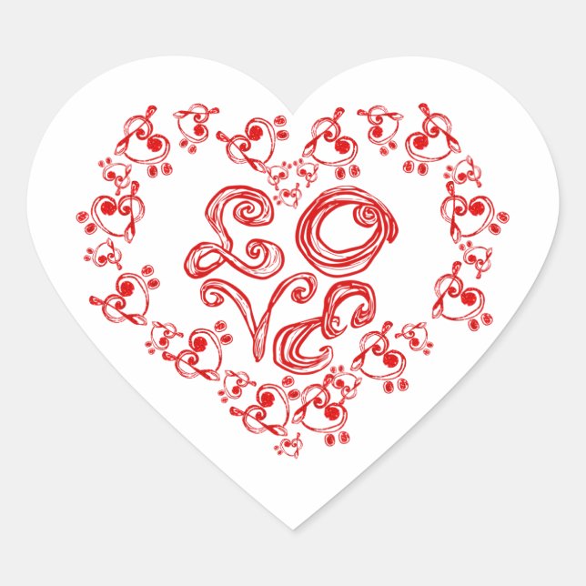 LOVE Fabric Font Red Letter Heart Treble Bass Clef Heart Sticker (Front)