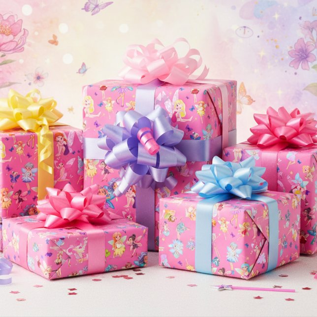 Love Fairies, Little Girl Pink Birthday Wrapping Paper (Creator Uploaded)