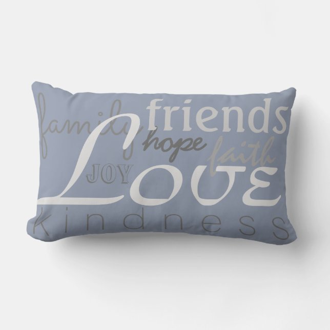Love Faith Family Grey Blue Throw Pillow (Front)